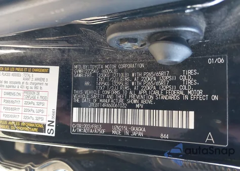 2006 Toyota 4Runner Sr5 Sport V8 z USA, uszkodzony, nr VIN JTEBT14R460061032